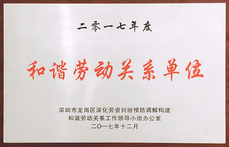 8868体育首页登录公司荣获“和谐劳动关系单位”荣誉称号